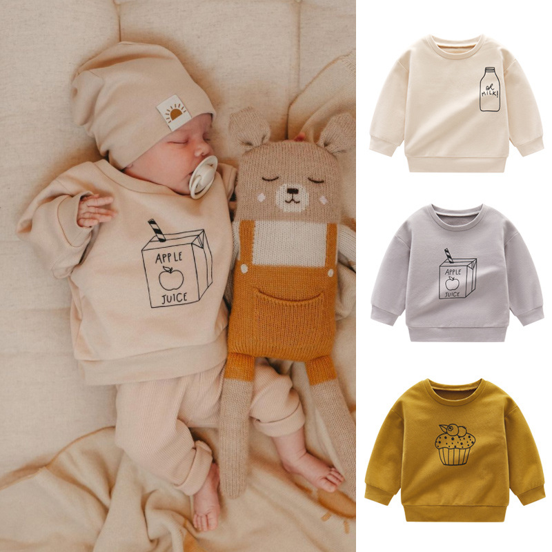Baby Clothing Organic Cotton - Felpe moda bambino o-collo stampa latte